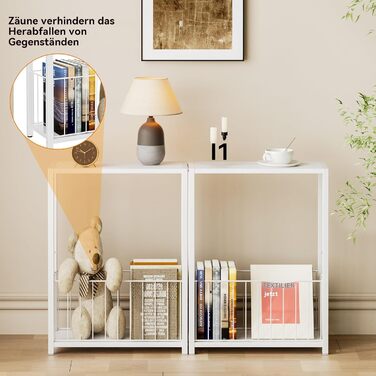 Вузькі приставні столики, столики для дивана з полицею для журналів, компактний дизайн для невеликих кімнат, вітальні, спальні або офісу, 18 x 43 x 60 см, білий