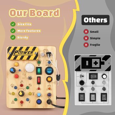 Монтессорі Toy від 2 років, Activity Board Motor Development Toy з 19 світлодіодами, Wooden Toy Sensory Toy Розвиваюча іграшка, по