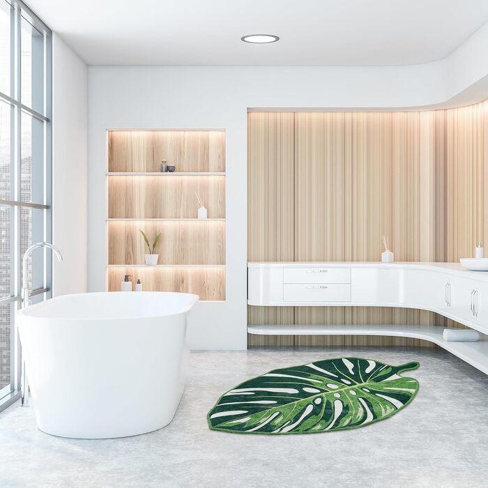 Килимок для ванної кімнати зеленого кольору з візерунком монстера комплект із 2 предметів, нековзний килимок для ванної, що миється, підходить для робота-пилососа, зелений килимок для ванної, килимок для ванної (з відворотом, 60 x 100 см - 50 x 60 см) зел