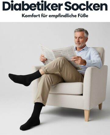 Діабетичні шкарпетки без еластичної манжети та безшовні 97 бавовна (6 пар) Діабетичні шкарпетки з комфортною манжетою для жінок та чоловіків 39-42 чорного кольору, 24