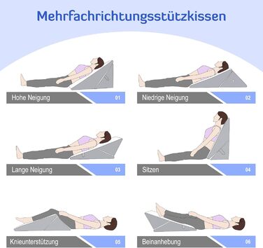 Регульована клиноподібна подушка, подушка для читання з піни високої щільності для ліжка та дивана, ергономічна подушка для голови, клиноподібна подушка для рефлюксного апное сну, подушка для ніг/спини для гри та читання (білий та сірий)