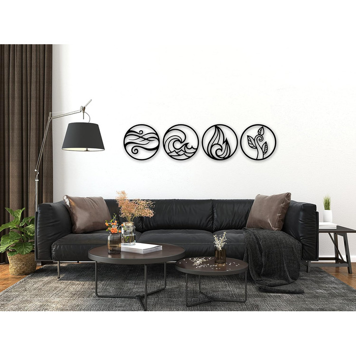 Чотири елементи дерев'яного настінного декору Чорний настінний живопис - зроблено в Німеччині - (XL - Кола, чорний) XL - Кола чорн