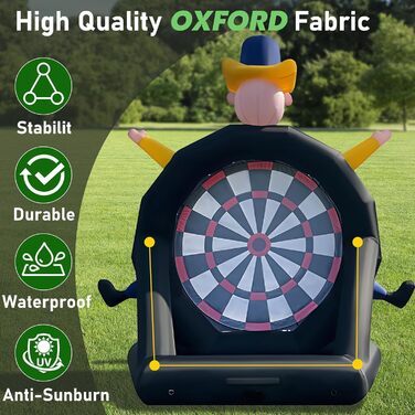 Надувна мішень для дартсу в футбол, гігантська мішень для кікболу, футбольна мішень для дартсу, надувна з вентилятором 350 Вт для використання на вулиці, у дворі, в тренажерному залі, на кемпінг, у спортивних іграх, 8 м&39ячів для гольфу, 2 м&39ячі для кі