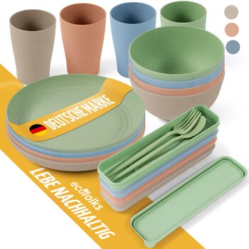 Екологічний набір посуду для кемпінгу 100 перероблений матеріал Багаторазовий, барвистий, для автодому, пікніка, активного відпочинку та дітей