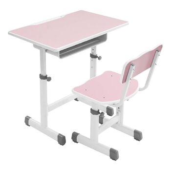 Дитячий письмовий набір, дитячий стіл з регульованою висотою (стіл 64-76 см, стілець 36-42 см), стіл з гачками, шухлядою та лотком для ручок для дітей віком 3-18 років, навчання письму та малюванню (рожевий, білий)