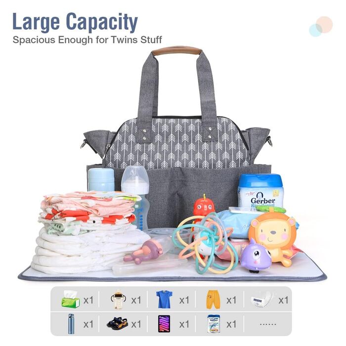 Пеленальна сумка-месенджер велика з пеленальним килимком для подорожей, сіра