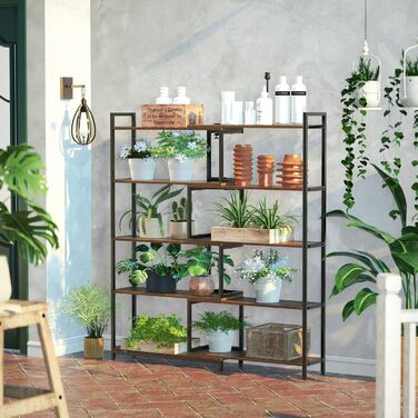 Книжкова полиця Mondeer, окремостояча полиця з 5 полицями, регульована ширина від 80 до 146 см, для вітальні, кабінету, офісу, вінтажно-коричневий колір