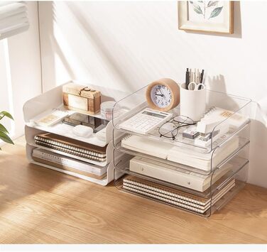 Ярусний штабельований лоток для документів формату A4, органайзер для лотків для листів, органайзер для столу, тримач для документів, сортувальник паперу формату A4 для офісу, школи (горизонтальний, білий) горизонтальний білий, 4-