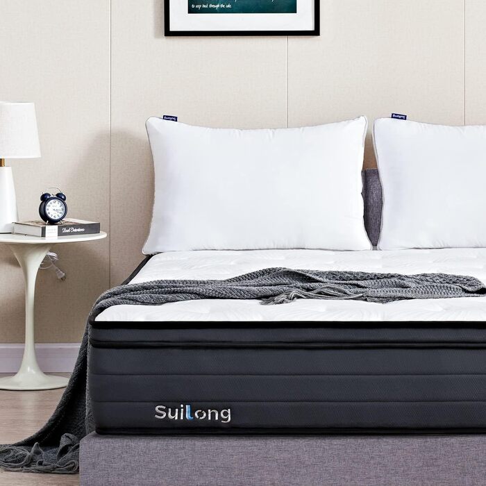 Матрац Suilong Luxury Premium 140x200x30см Жорсткість H3 H4, Виготовлено за німецькими стандартами якості, пружинний матрац з 1000 кільцями кишенькової форми Полегшує біль у спині та попереку - 7 зон H3 140x200x30см