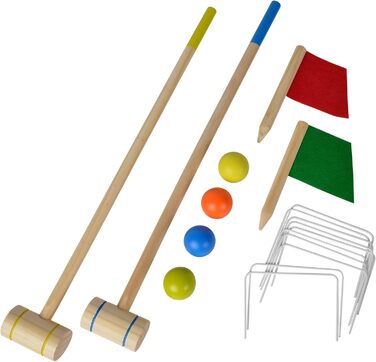 Крокетна іграшка Eichhorn для активного відпочинку на відкритому повітрі, з 2 молотками та 4 м&39ячами, включаючи стартовий/фінішний прапорець та 10 обручів, виготовлена з соснової деревини, від 3 років, одинарна