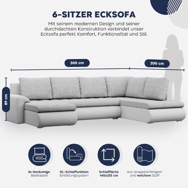 Кутовий диван з функцією сну та 3 відділеннями для зберігання FORESTA 300x89x200 (ШxВxГ) Cord - Зелений - Пуф правий Кутовий диван, U-подібний диван, диван для вітальні, дивани та кушетки, кутовий розкладний диван правий Cord - Зелений (Poso 047)