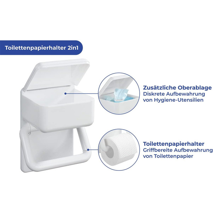 Тримач туалетного паперу Maximex 2 в 1 з поличкою, пластиковий, у комплекті з кріпильним матеріалом, 16 x 20 x 11 см