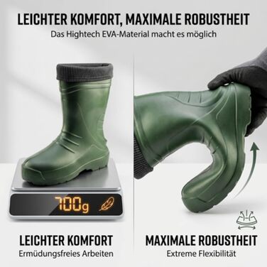 Чоловічі гумові чоботи VERTO з EVA, флісові внутрішні шкарпетки (до -30C), високий халяв, нековзна підошва SRC з безпечним протектором, розмір 43 EU, зелені
