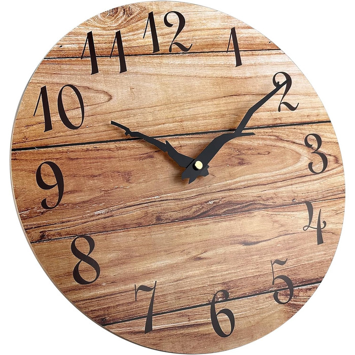 Настінний годинник Plumeet, 25-сантиметровий безрамковий дерев'яний настінний годинник з тихим кварцовим рухом, сільський горіхови