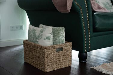 Кошик для зберігання Decorasian, полиця-кошик, плетений з морської трави - дуже міцний - XL (44 см x 33 см x 25 см) натуральний