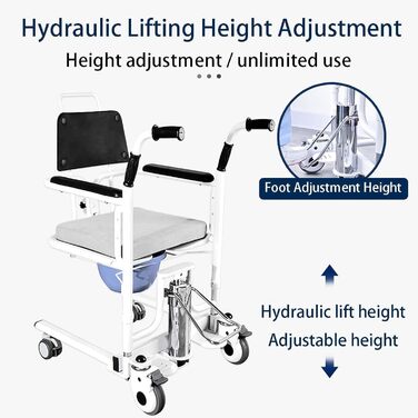 Крісло для перенесення підйому пацієнта, гідравлічне крісло для підйому пацієнта, портативний допоміжний засіб для підйому пацієнта з розділеним сидінням і туалетом на 180, багатофункціональна машина для зміни для дому