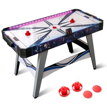 Стіл для аерохокею GOPLUS 137 см, ігровий стіл для хокею зі світлодіодним електронним табло та підсвічуванням, настільний хокей з 2 шайбами, 2 слайдерами, для ігрової кімнати, дому, офісу