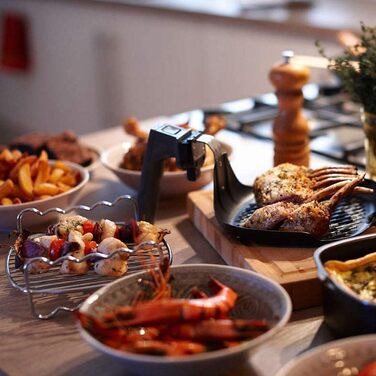 Аксесуари для фритюрниці 22 см XL 7 шт. з формою для кексів, формою для піци, силіконовою чашкою для випічки, кулінарною книгою рецептів для 5.3Qt - 6.8Qt Пароварка для фритюрниці 22.9 см - 7 шт.