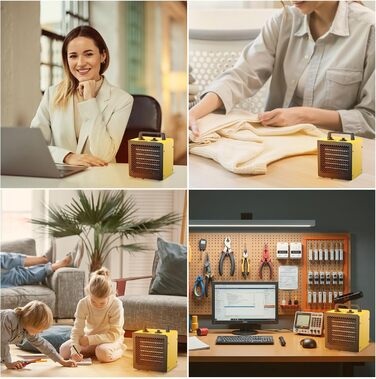 Керамічний вентилятор-обігрівач 3000 Вт, невеликий променевий обігрівач, будівельний обігрівач, осушувач повітря з термостатом та 3 режимами нагріву, вентилятор-обігрівач для ванної кімнати, столу та використання в приміщенні, 3 кВт, жовтий