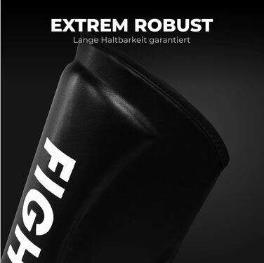 Професійні щитки для гомілок FIGHTR надзвичайно товсті - з ідеальною посадкою та ідеальною підкладкою Надзвичайно товстий захист гомілки для ударів ногами в кікбоксингу, ММА, муай-тай та бойових мистецтвах, повністю чорного кольору, розмір S