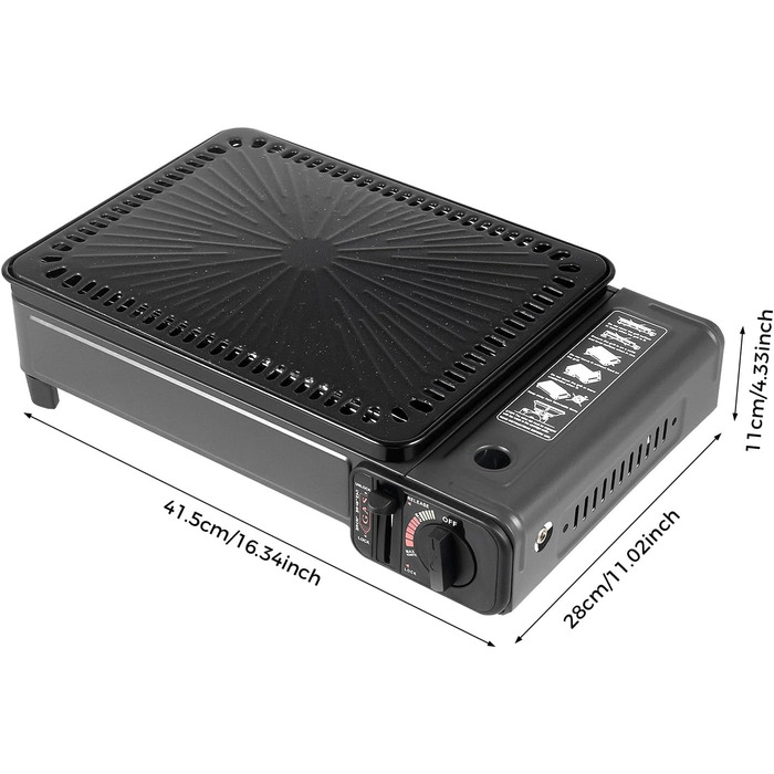 Портативна газова плита-гриль 2-в-1, портативна газова плита на бутані з набором аксесуарів для гриля, газова плита-гриль для кемпінгу, використання на вулиці та в приміщенні, чорна