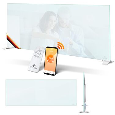 Інфрачервоний обігрівач KESSER 600 Вт, скляний конвектор, енергозберігаючий, 2-в-1, окремостоячий та настінний електричний обігрівач з датчиком відкритого вікна дистанційним керуванням та керуванням через додаток, термостат, нагрівальна панель 600 Вт, біл