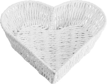 Білий кошик з ротанга у формі серця - плетений кошик ручної роботи для зберігання хліба, фруктів, овочів та прикрас - аксесуари для дому