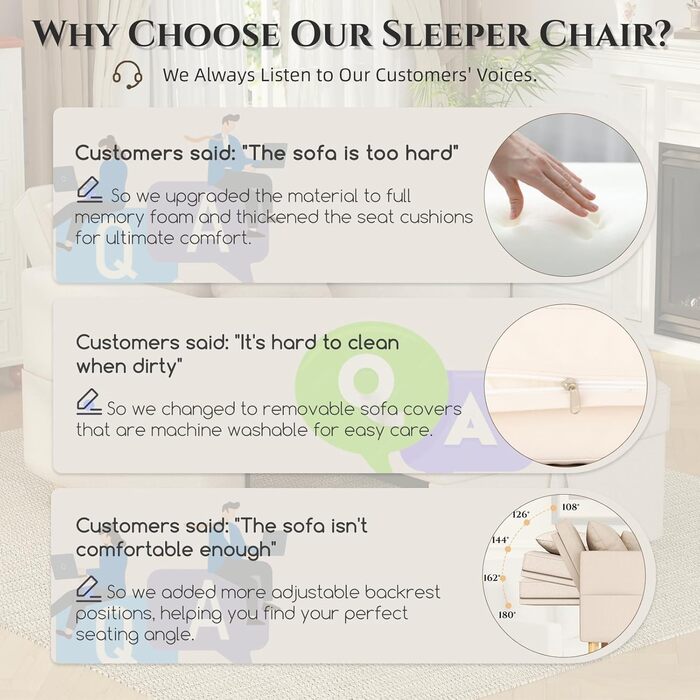 Диван-ліжко YODOLLA 97 см надзвичайно широкий, крісло-ліжко 3-в-1 з функцією ліжка, регульованою спинкою, підстаканниками, крісло-ліжко з місцем для зберігання речей та функцією сну для вітальні, бежевий 97 см надзвичайно широкий, складання за 10 хвилин, 