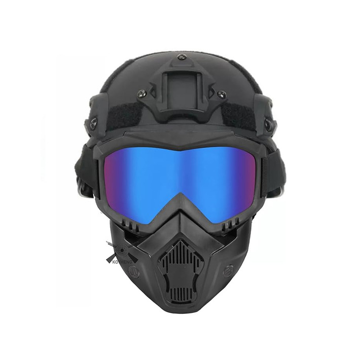 Страйкбольний шолом та повнолицьова маска, знімні страйкбольні окуляри, пейнтбольний шолом PJ Fast з переднім кріпленням для ПНВ та бічною планкою, сині лінзи