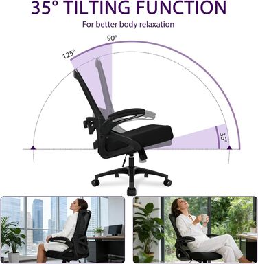 Ергономічне офісне крісло, стілець для роботи зі складними підлокітниками, регульоване по висоті офісне крісло з регульованою поперековою опорою та безшумними колесами, крісло для керівника, вантажопідйомність 120 кг, поперекова опора 4D