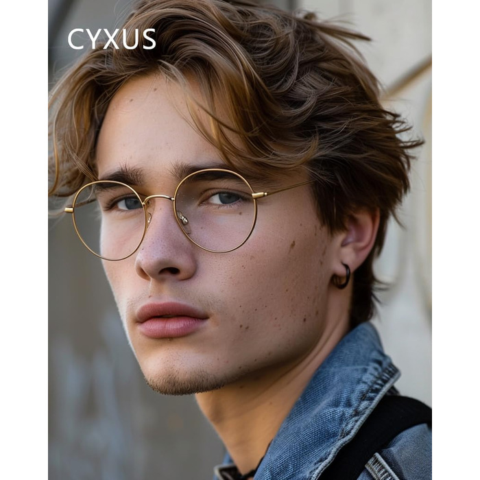 Окуляри Cyxus з фільтром синього світла, ретро-оправа круглої форми (загальна ширина 131 мм) для ПК, ТВ та планшетів, унісекс, колір 01-2 gold