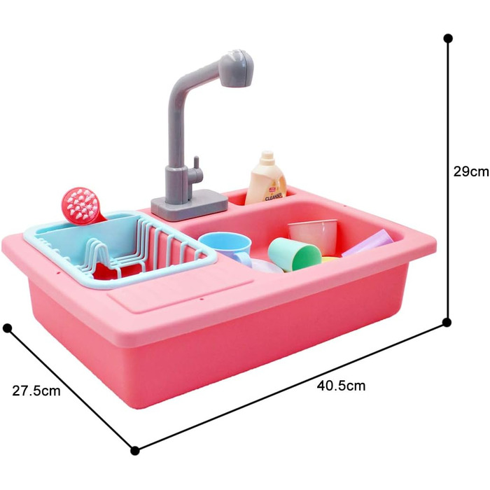 Дитячий ігровий набір Уявна кухонна мийка з імітацією крана та кухонними аксесуарами - червоно-рожевий