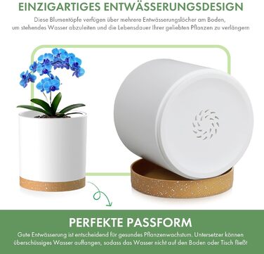 Набір з 5 квіткових горщиків з блюдцями, 17,8/15,2/14/12,7/10,2 см, пластикові кашпо, гідропонні горщики, набір квіткових горщиків, ідеально підходить для кімнатних та балконних садів, білий з коричневим підносом 765,554 дюймів (5 шт.) білий, коричневий п