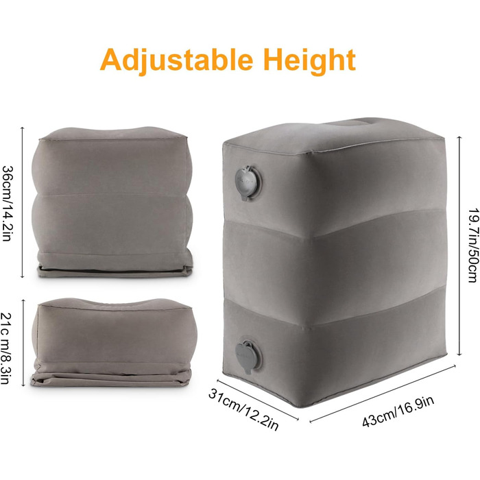 Підставка для ніг Maliton Airplane, надувна подушка для ніг для подорожей, автомобіля, дому та офісу, регульоване по висоті дитяче ліжко-розкладачка, для сну під час тривалих перельотів (сіра, 2 шт.) сіра 2 шт.