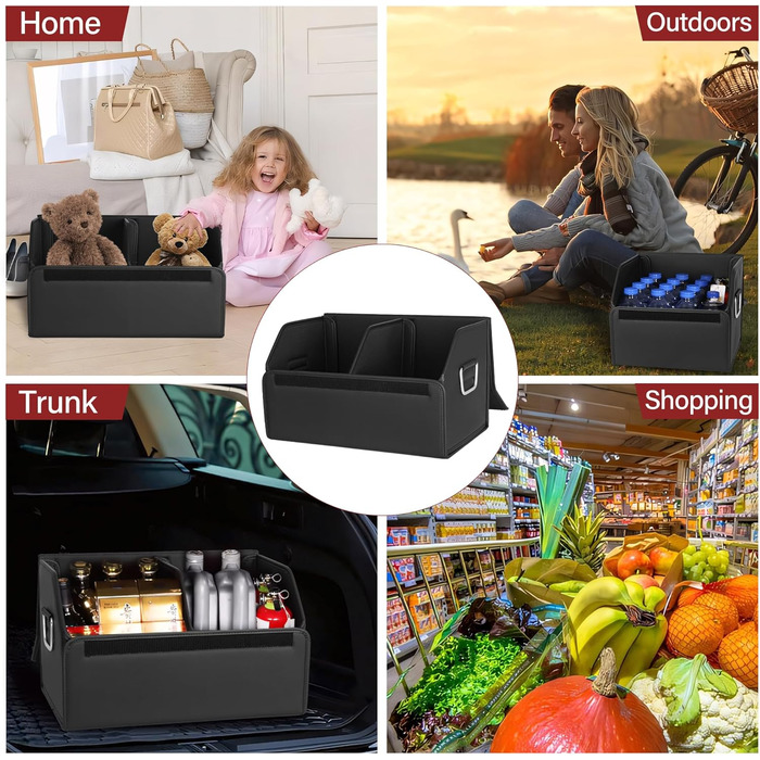 Органайзер для багажника JEYODA з алькантари, великої місткості, м'який органайзер для автомобіля та зберігання речей, складаний, з бортиком, для авто, позашляховика, джипа, седана, дому, кемпінгу (чорний, малий) Чорний, Малий