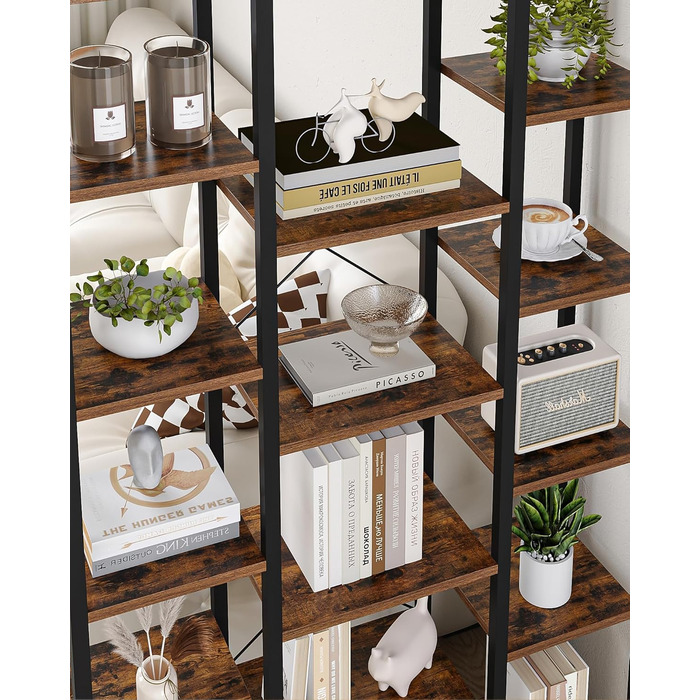 Книжкова полиця Hzuaneri, стояча полиця з 6 рівнями та 15 полицями, регульовані відкриті полиці, для вітальні, офісу, спальні, 30 x 100 x 170 см, вінтажний коричнево-чорний, BC15001B 30 x 100 x 170 см вінтажний коричнево-чорний