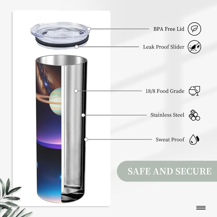 Кухоль з прямою трубочкою, дизайн Космічний Сатурн, принт, дорожній кухоль, підходить для кемпінгу, офісу та дому, 590 мл