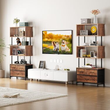 Ярусна книжкова полиця Coleshome, окремостояча полиця з 3 тканинними шухлядами, вузька полиця, підходить для спальні, офісу, вітальні, 60 x 24 x 155 см, вінтажні кольори, 5-