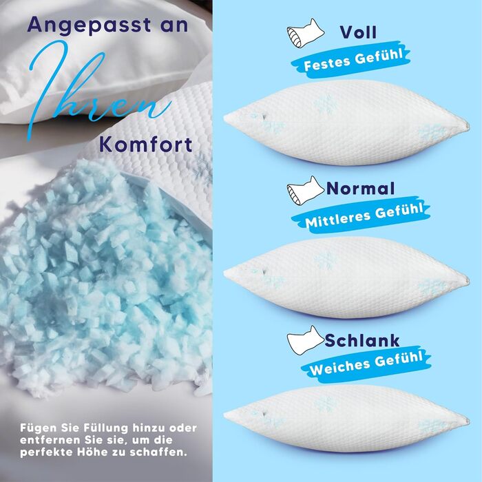 Подушка з піни з ефектом пам&39яті - регульована по висоті подушка з подрібненою піною з ефектом пам&39яті, подушка для шиї, подушка для сну на боці, подушка для підтримки шиї, 60x40x20 см