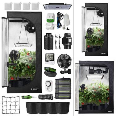 Гроубокс BRAST Growzelt Комплект для вирощування з додатковим обладнанням Різні розміри 60x60x140-120x60x180 см LED технологія повного спектру Система вентиляції та поливу Водонепроникний та світлонепроникний 70x70x160 см XL