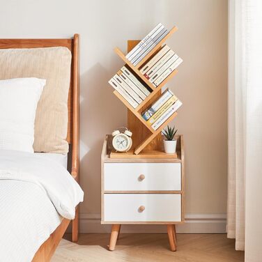 Книжкова полиця YMYNY у формі дерева, 4-рівнева перегородка для кімнати, сучасна дерев&39яна полиця для книг/фільмів/компакт-дисків, вузька підставка для спальні, домашнього офісу, натуральний колір HBC014N 60 см 4 яруси натурального кольору