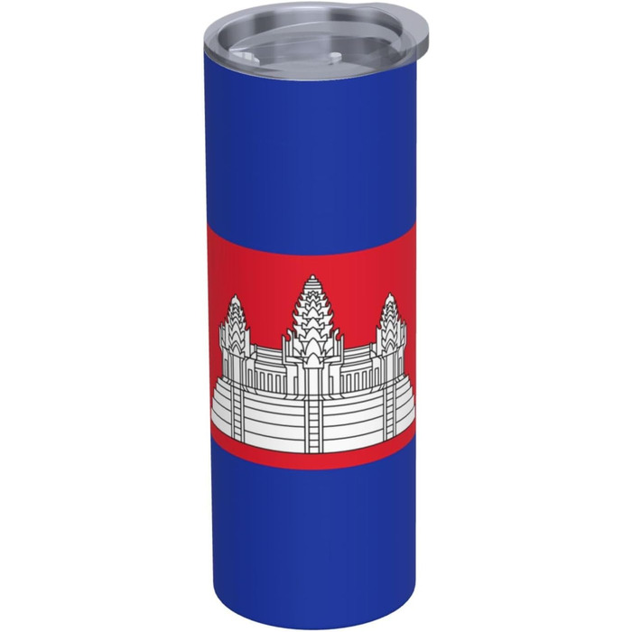 Кухоль з прямою трубочкою, дизайн камбоджійський прапор, друкований, дорожній кухоль, підходить для кемпінгу, офісу та дому, 590 мл