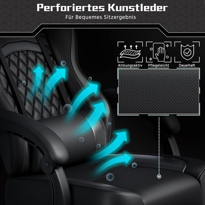 Ігрове крісло Yaheetech, ергономічне ігрове крісло з функцією масажу та висувною підставкою для ніг, регульована спинка, регульована висота, комп&39ютерне крісло, обертове крісло (чорне)