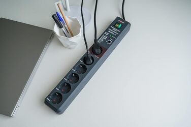 Розетка Brennenstuhl Secure-Tec 6-місна із захистом від перенапруги та функцією Main Follow (розетка з вимикачем і кабелем 3 м) ан