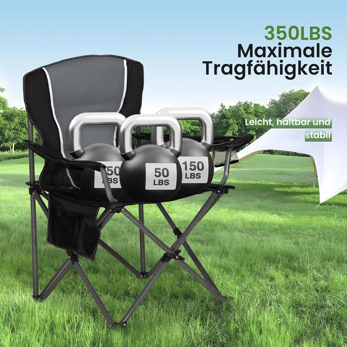 Комплект із 2 предметів Складане кемпінгове крісло, Складане крісло до 160 кг Кемпінгове крісло Складане крісло з підставками для чашок Складане крісло Кемпінгове рибальське крісло (сіре)
