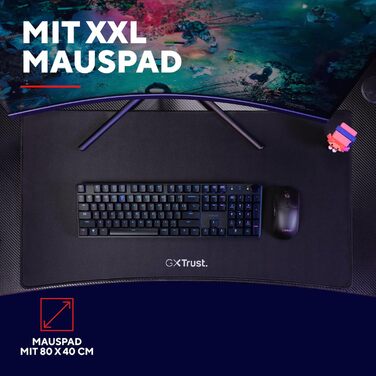 Ігровий стіл Trust Gaming GXT 710 Luminus Pro 120x60 з RGB LED, вбудованим бездротовим зарядним пристроєм 10 Вт, 10 колірними режимами, ігровий стіл з підсклянником, гачком для навушників - чорний 120x60 см - Pro Edition Black