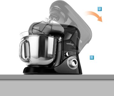 Планетарний кухонний комбайн Lehmann з чашею з нержавіючої сталі 5 л Багатофункціональний міксер 2200 Вт 6-швидкісна тістомісна машина Включаючи кришку для бризок, гачок для тіста та віночок