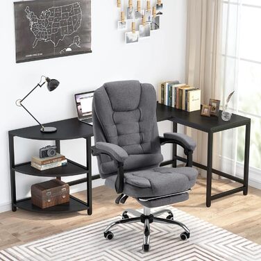 Офісний стілець YODOLLA, вантажопідйомність 200 кг, ергономічне крісло керівника, письмове крісло з функцією відкидання, комп&39ютерне крісло з регульованою висотою та шкіряною підставкою для ніг, сірий