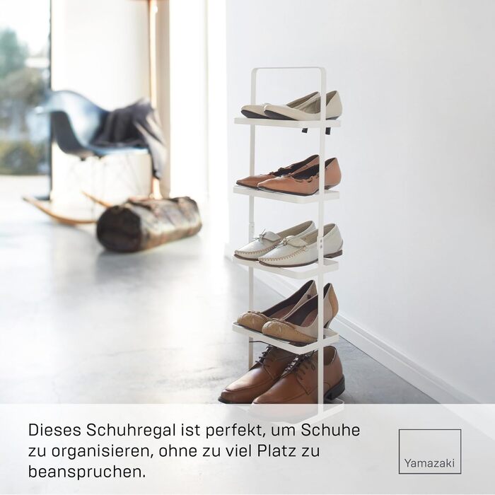 Полиця для взуття Yamazaki 2478 TOWER, біла, сталь, мінімалістичний дизайн, 22 x 18 x 77,5 см (Д x Ш x В) Біла, одинарна