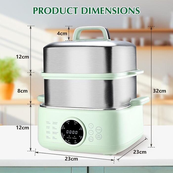 Електрична пароварка Skyehomo 1000 Вт, яйцеварка 6H Функція підтримки тепла, повільна плита ємністю 9,3 л, електрична пароварка 8 в 1, яйцеварка з 2 контейнерами з нержавіючої сталі, кришка з нержавіючої сталі